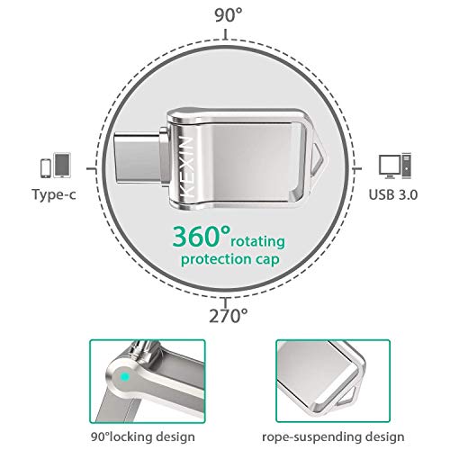 KEXIN 64GB Memoria USB Tipo C y 64GB Memoria USB 3.0 OTG 2 en 1 para Portátil,Teléfono y Otras Dispositivos USB o Tipo C [Resistente al Agua]