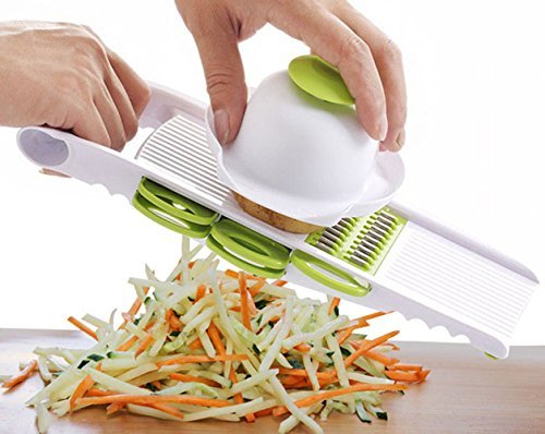 Keynis Mandolina Green Cutter Slicer Herramienta para cortar verduras de acero inoxidable, cortador de verduras 5 en 1