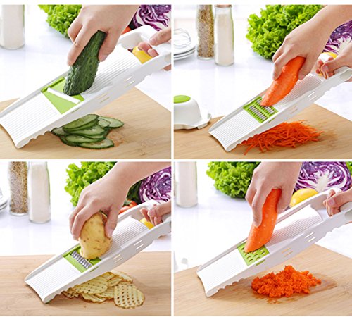 Keynis Mandolina Green Cutter Slicer Herramienta para cortar verduras de acero inoxidable, cortador de verduras 5 en 1