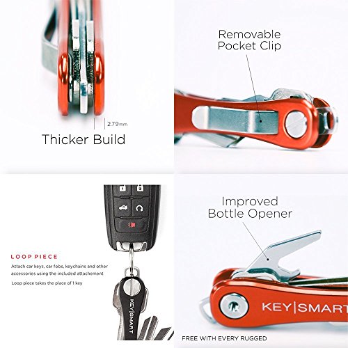 KeySmart Rugged - Llavero Multiherramienta con abridor y Clip de Bolsillo (hasta 14 Llaves, Titanio)