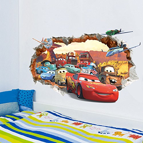 Kibi 2PCS Pegatinas Decorativas Pared Cars 3d Disney Para Sala De Niños Sala De Estar Dormitorio Bebe Decoración Del Hogar Pegatinas De Pared Niño Adhesivos Pared Decorativos Cars Extraíble