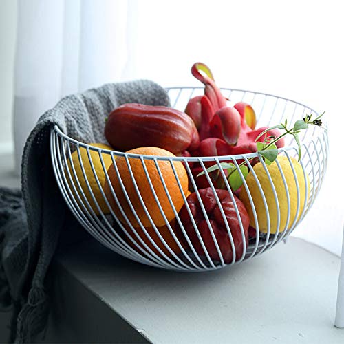 KICCOLY Cesta de frutero de mostrador, diseño Decorativo de Alambre de Acero Inoxidable de frutero con un Moderno Estilo Decorativo, Frutas, Verduras, bocadillos, artículos para el hogar (Blanco)