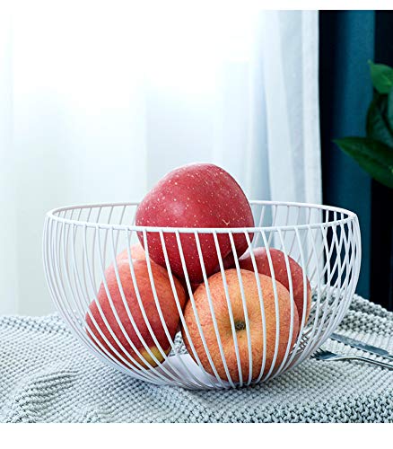 KICCOLY Cesta de frutero de mostrador, diseño Decorativo de Alambre de Acero Inoxidable de frutero con un Moderno Estilo Decorativo, Frutas, Verduras, bocadillos, artículos para el hogar (Blanco)