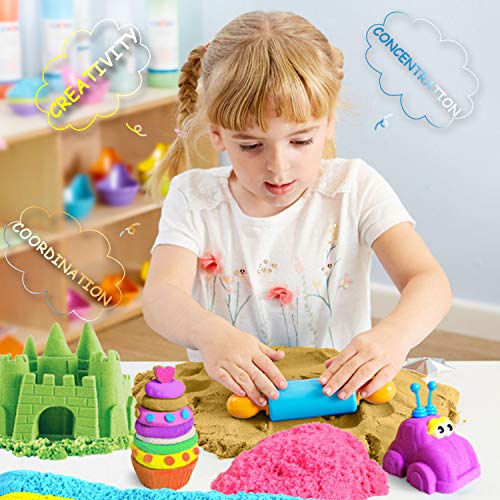 KiddosLand Arena Mágica de 3 lbs, Arena Play Sand Figuras de Dinosaurios y Criaturas prehistóricas de Juguete Never Dry Molding Juguetes de Arena DIY Juguete de Interior para Niños