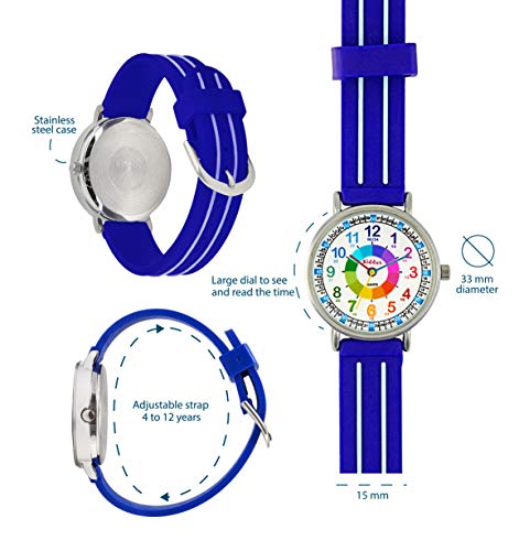 KIDDUS Reloj Educativo para niño, Chica, Chico. De Pulsera, analógico. Time Teacher fácil de Leer para Aprender la Hora. Ejercicios incluídos. Mecanismo de Cuarzo japonés. KI10309 Manillas escritas