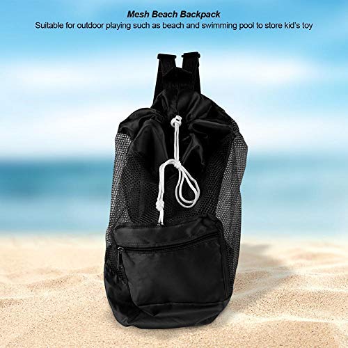 Kids Cordón de Malla Mochila Portátil de Malla Grande Bolsa de Playa para Piscina Juguetes Bolas Balón de Fútbol Deportes Acuáticos Beach Paño Natación (Negro)