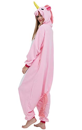 Kigurumi Pijama Animal Entero Unisex para Adultos con Capucha Cosplay Pyjamas Unicornio Rosa Ropa de Dormir Traje de Disfraz para Festival de Carnaval Halloween Navidad