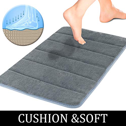 Kikc Alfombra Antideslizante Alfombra Espuma de Memoria Piso Baño Alfombra Absorber Alfombra de baño Suave Alfombra de baño 40x60cm Gris (2PCS)