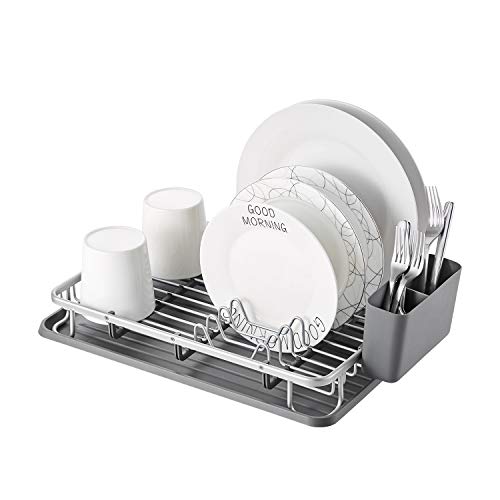 kingrack escurreplatos Recipiente para Lavar Platos de Aluminio, Rejilla para Lavar Platos con Soporte para Utensilios de Cocina, escurridor de Platos de Cocina wkuk112055