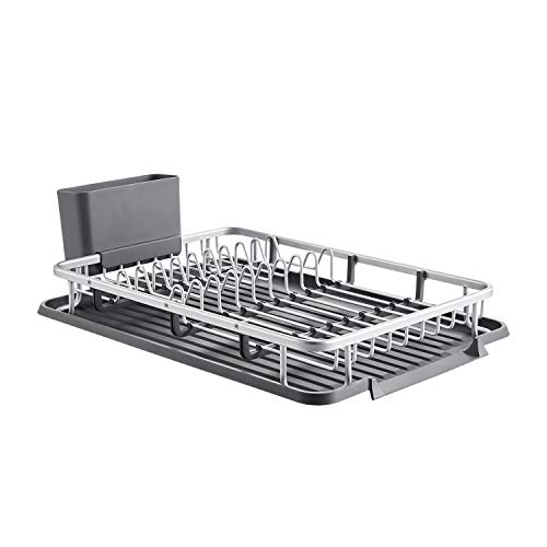 kingrack escurreplatos Recipiente para Lavar Platos de Aluminio, Rejilla para Lavar Platos con Soporte para Utensilios de Cocina, escurridor de Platos de Cocina wkuk112055