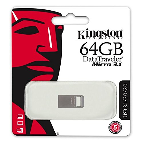 Kingston DataTraveler Micro 3.1 DTMC3/64GB Llave USB 3.1 Ultra pequeña, Ligera, sin Tapa, Metal, Negro