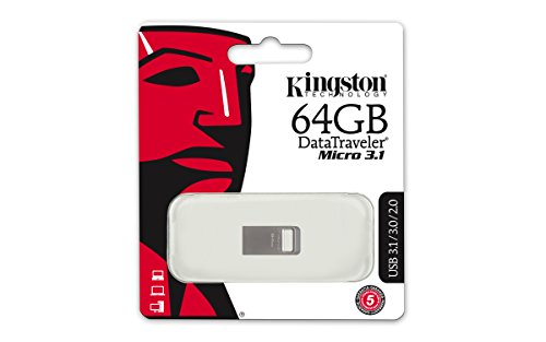 Kingston DataTraveler Micro 3.1 DTMC3/64GB Llave USB 3.1 Ultra pequeña, Ligera, sin Tapa, Metal, Negro