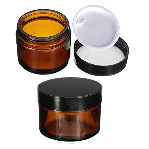 KingYH 2 Pieza 50ml Tarros de Cristal de Ámbar con Tapa Interior Vacía Crema Rellenables Botella de Pot Recipiente para Salve Crema Facial Loción Aromaterapia Mezclas Biberó Marrón