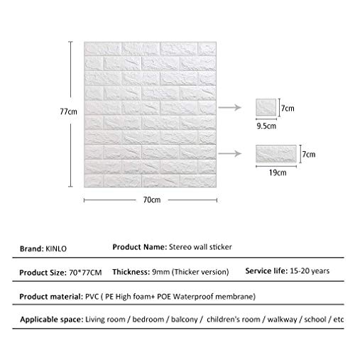 KINLO 5 Piezas 77 x 70 cm Pegatina de Pared 3D PE Espuma DIY 3D Ladrillo Pegatina Pared Sticker Autoadhesivo Wall Paneles Impermeable Azulejos de la Pared del Arte para Decoración (Blanco)