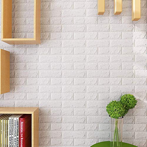 KINLO 5 Piezas 77 x 70 cm Pegatina de Pared 3D PE Espuma DIY 3D Ladrillo Pegatina Pared Sticker Autoadhesivo Wall Paneles Impermeable Azulejos de la Pared del Arte para Decoración (Blanco)