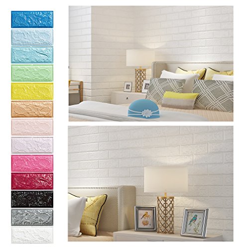 KINLO 5PCS DIY Pegatina de Pared Ladrillo 70 * 77 * 1CM Más Espeso Papel Pintado Autoadhesivo Panel Pared Impermeable PE Espuma Decoración de Pared(Color Blanco)