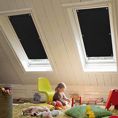 KINLO 96 x 100cm 【Des.cuento】Estor Térmico Opaco para Velux Ventana de Techo Parasol para Ventana de Coche Cortina con Ventosa no Perforar Fácil para Instalar Color Negro