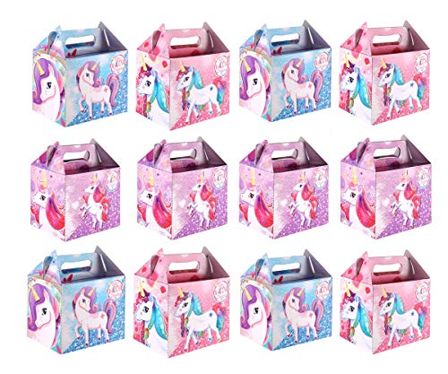 KINPARTY ® - CAJITAS de UNICORNIO (Pack de 12) para regalos, para cumpleaños, para fiestas de Unicornio, para golosinas, para niñas y niños