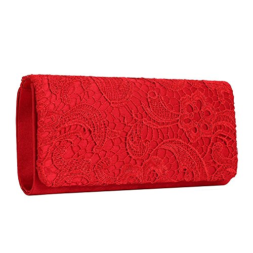 Kisschic Bolso de Boda Nupcial Elegante del Monedero de la Boda para Mujeres(rojo)