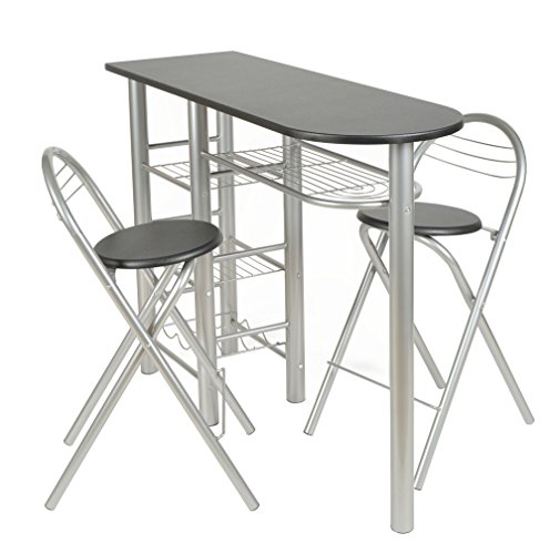 Kit de 3 piezas, mesa y 2 taburetes para la cocina o comedor en aluminio y superficie de la mesa negra, de la marca Ts ideen 