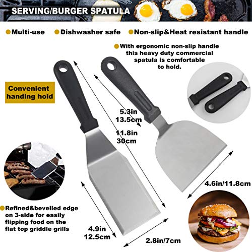 Kit de Accesorios para Barbacoas - 11PC Juego de Espátula de Acero Inoxidable con Bolsa de Transporte - Dispositivo de Barbacoa para Barbacoas Resistentes - Ideal para Cocinar con Tapa Plana