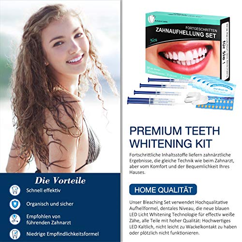 Kit de Blanqueamiento Dental Gel Blanqueador de Dientes Profesional Teeth Whitening Kit, Para Manchas de Humo, Dientes Negros, Dientes Amarillos-10x3ML Gel, 1x Luz LED, 2x Bandeja Dental