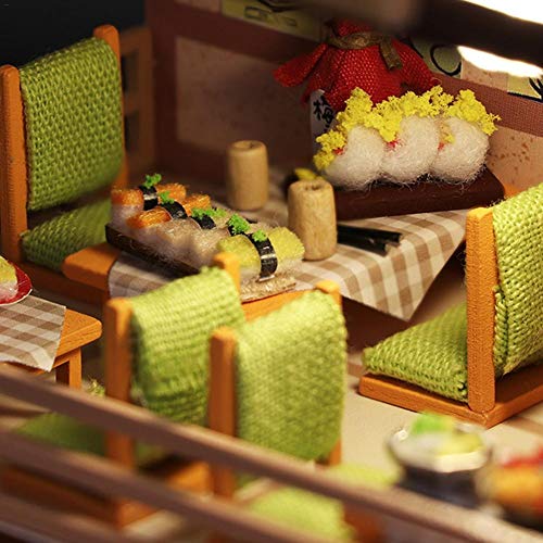 Kit de casa de muñecas DIY 3D ensamblado Sushi ShopDollhouse miniatura DIY House Kit creativo habitación con muebles, restaurante de sushi japonés