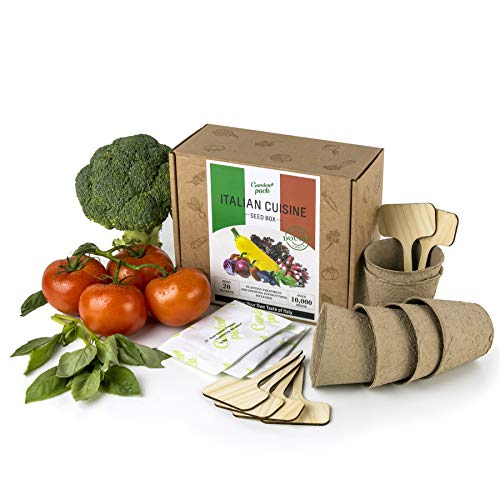 Kit de cultivo de semillas de verduras y hierbas italianas – Juego completo de cultivar su propio jardín – Guantes con garras – 20 paquetes de semillas – Ideal regalo de jardinería