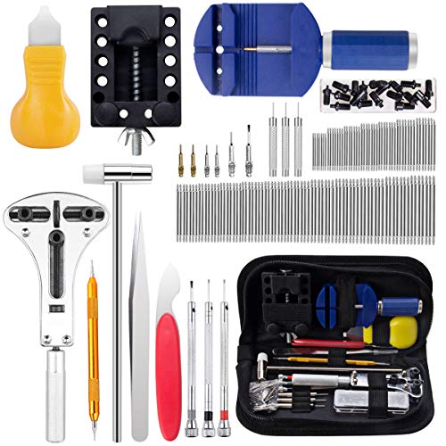 Kit de Reparación de Relojes, Cadrim 147 pcs Herramientas de Reparación Profesional para Barra de Resorte, kit de Herramientas de Reemplazo de la Batería del Relojo, Varios Accesorios,etc.