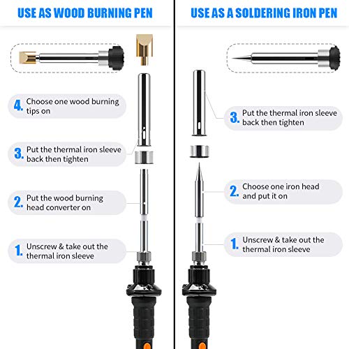 Kit Pirograbador de Madera, ZOTO 48 Piezas Pirograbado 135 W Temperatura ajustable de 90°C - 480°C con luz LED Pantalla LCD para grabado de cuero reparación de soldadura