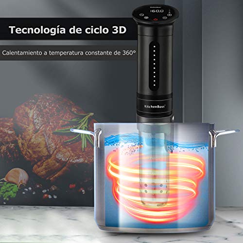 KitchenBoss Sous Vide Aparato de Cocina Precisión 1100W Inmersión a Prueba de Agua IPX7 Circuladores Control de Temperatura de Precisión Temporizador Digital Incluido 10 Bolsas Envasado al Vacío