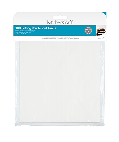 Kitchencraft antiadherente protección contra la grasa para hornear papel de pergamino 20 cm (8 ") – cuadrado (Pack de 100), papel, blanco, 20 x 20 x 0,1 cm