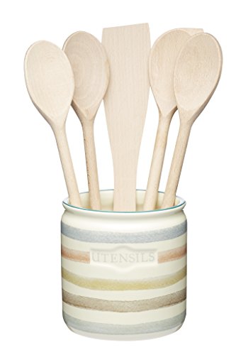 Kitchencraft Classic de rayas de cerámica soporte para utensilios de cocina, color crema