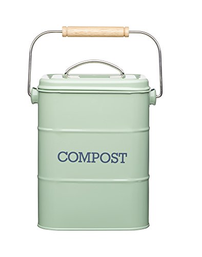 Kitchencraft Living Nostalgia Metal Kitchen Compost Bin, 16,5 x 12 x 24 cm (6,5 "x 4.5" x 9.5 ") – English Sage, acero, verde, 11,5 x 17 x 23,5 cm