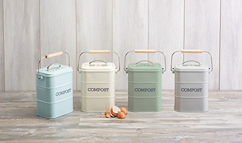 Kitchencraft Living Nostalgia Metal Kitchen Compost Bin, 16,5 x 12 x 24 cm (6,5 "x 4.5" x 9.5 ") – English Sage, acero, verde, 11,5 x 17 x 23,5 cm