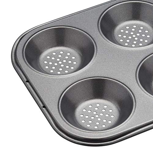 Kitchencraft Master Class Crusty Bake 6 agujeros antiadherente para tartas bandeja para horno/Mince Pie lata, acero inoxidable, Negro, 24 x 16,5 cm)