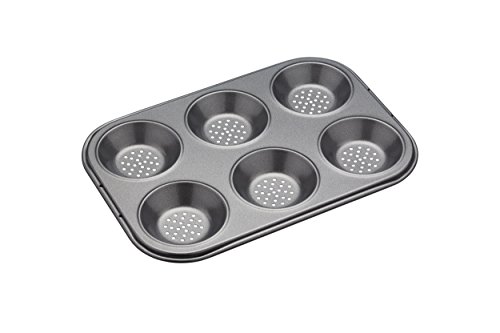 Kitchencraft Master Class Crusty Bake 6 agujeros antiadherente para tartas bandeja para horno/Mince Pie lata, acero inoxidable, Negro, 24 x 16,5 cm)