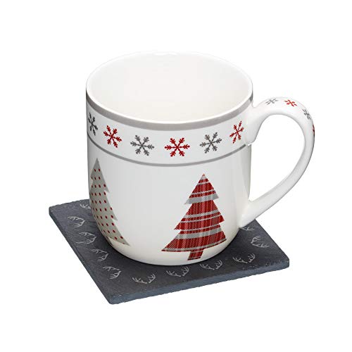 Kitchencraft "we Love de Navidad" diseño de reno novedad taza y Slate posavasos Set de regalo, multicolor