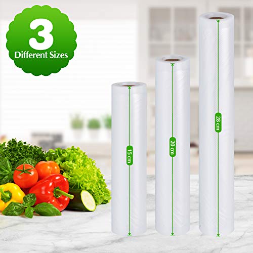 KitchenGynti Vacío-Rollos para almacenaje-Alimentos Sous-Vide Cocina aprobación - 6 Rolls 20x500cm y 28x500cm de la FDA y BPA Free