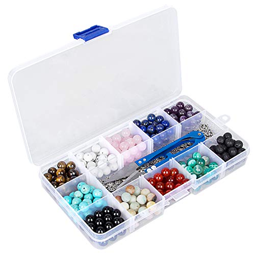 Kits de cajas de cuentas de piedra 264 piezas 8 mm redondo suelto Gemstone Natural Amatista Lave piedra Amazonlite varios colores con accesorios herramientas para hacer joyas de pulsera