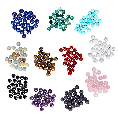 Kits de cajas de cuentas de piedra 264 piezas 8 mm redondo suelto Gemstone Natural Amatista Lave piedra Amazonlite varios colores con accesorios herramientas para hacer joyas de pulsera