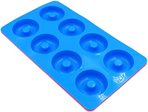 KJLM Donut Pan Mould y lecythus, 16 Cavity Donut Silicone Baking Pan Mould, Silicone Donut Baking Cake Molde de Panecillo (Rojo + Azul)