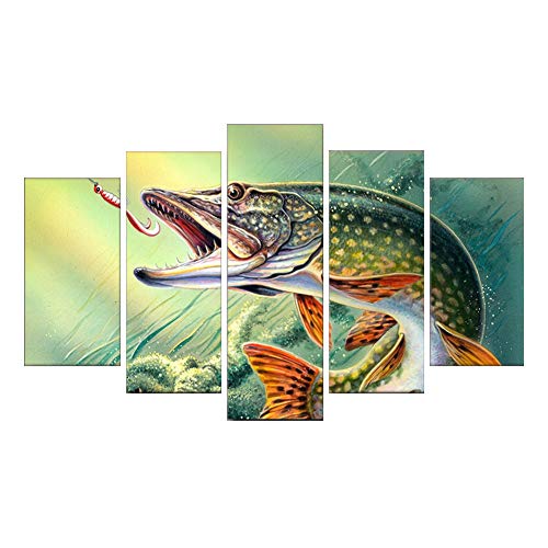 KKJJ Cuadro en Lienzo Oceano Tejido-No Tejido Pez Diente de Sierra Pintura de Diseño 5 Piezas Pintura Mural la Pared del Mar HD Impresiones de Arte,Frameless,Size 1