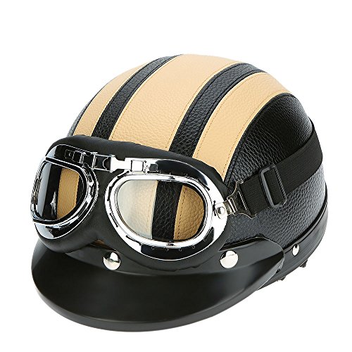 KKmoon Casco Abierto Protección para Motocicleta Scooter Bicicleta 54-60cm Ajustable con Visera UV Gafas Bufanda (Multicolor)