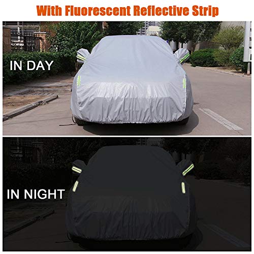 KKmoon Funda Coche Exterior Impermeable con Tira Reflectante, Resistente al Polvo Lluvia Rasguño Nieve Anti-UV,con Hebilla de Fijacion,XL (4.9 x 1.8 x 1.5M)