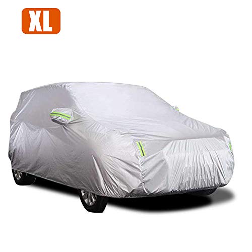 KKmoon Funda Coche Exterior Impermeable con Tira Reflectante, Resistente al Polvo Lluvia Rasguño Nieve Anti-UV,con Hebilla de Fijacion,XL (4.9 x 1.8 x 1.5M)