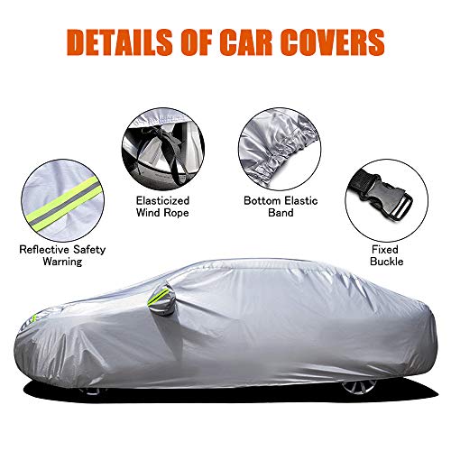 KKmoon Funda Coche Exterior Impermeable con Tira Reflectante, Resistente al Polvo Lluvia Rasguño Nieve Anti-UV,con Hebilla de Fijacion,XL (4.9 x 1.8 x 1.5M)