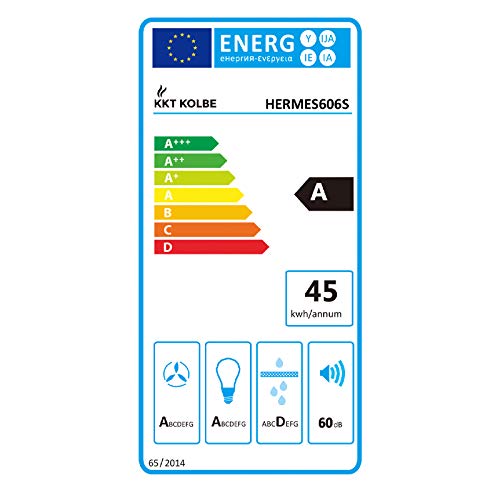 KKT KOLBE campana de cocina/campana de pared / 60cm / acero inoxidable/vidrio negro/iluminación LED/botones de sensor/apagado automático / HERMES606S