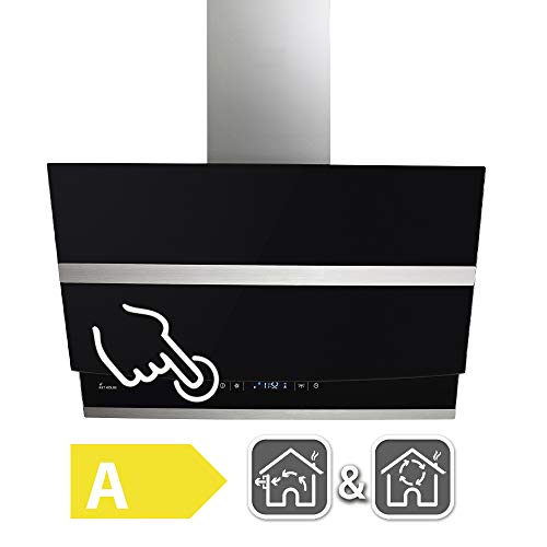 KKT KOLBE campana de cocina/campana de pared / 60cm / acero inoxidable/vidrio negro/iluminación LED/botones de sensor/apagado automático / HERMES606S