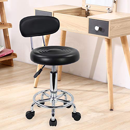 KKTONER Taburete Moderno de Cuero PU con Respaldo y Respaldo Giratorio Ajustable en Altura para salón de Trabajo Silla giratoria con reposapiés (Negro)